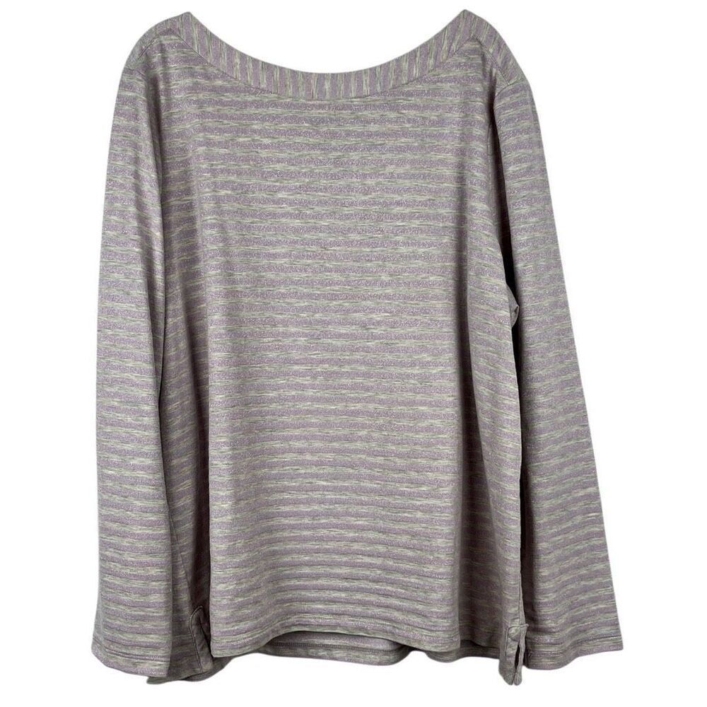 Chico’s Striped Purple Shimmer Silver Blouse Long Sleeves 3 XL 16